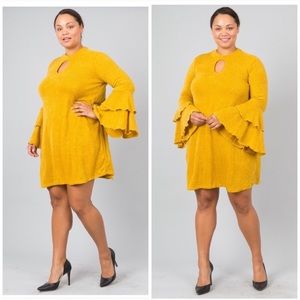 NWT! PLUS Size Mustard Bell Sleeve Soft Midi Dress